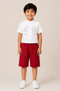 Rainbow Embroidered Shirt & Red Shorts Co-Ord Set for Boys